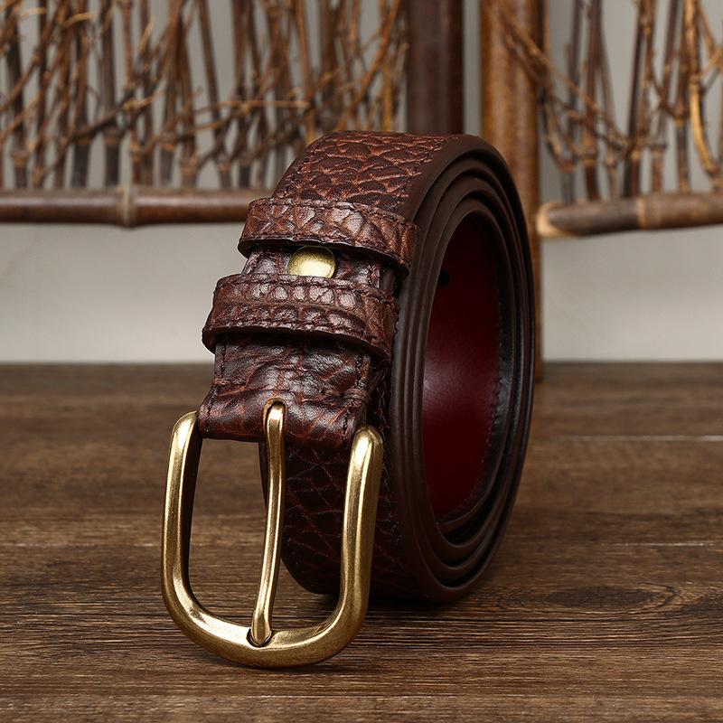 High-End Light Luxury Double-Sided Usable Bison Leather Pattern Belt Men'S Genuine Leather First Layer Cowhide Stainless Steel Men'S Business Belt