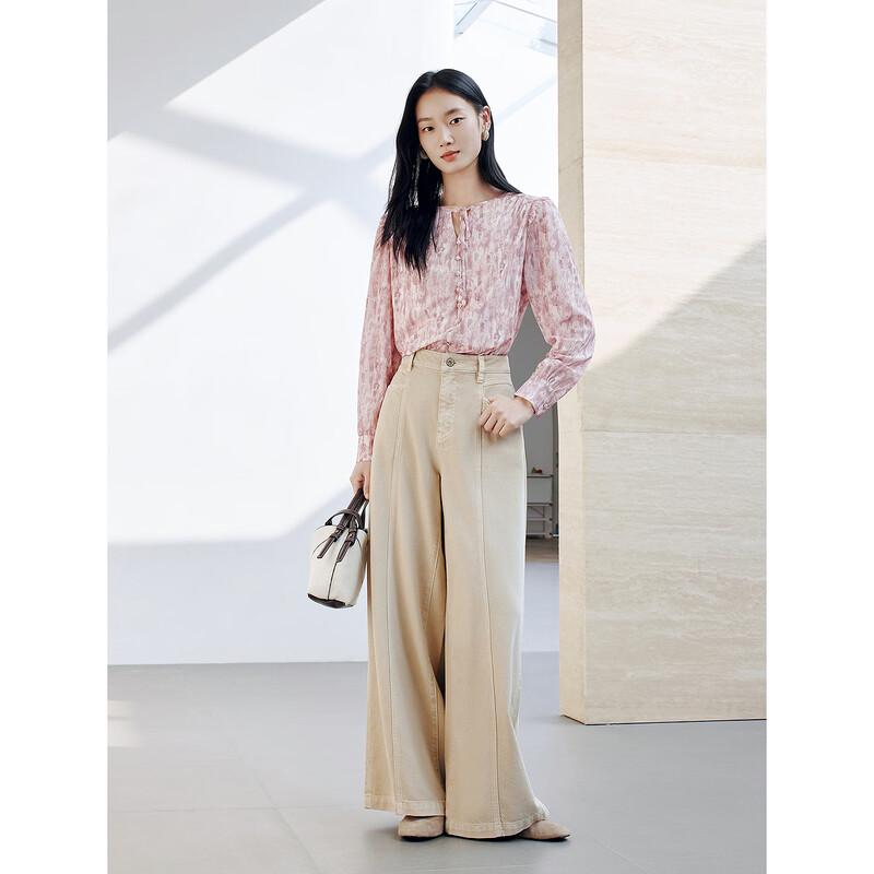 

Annacoco Red Rhythm Pink Ombre Floral Mesh Tie-Neck Blouse M