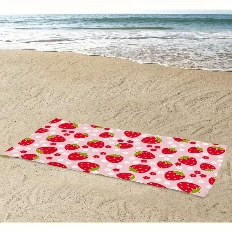 Süßes Erdbeer-Muster Rosa Strandtuch Mikrofaser Schnelltrocknend Saugfähig Sandfrei Sommer Pool Badetuch für Kinder Mädchen