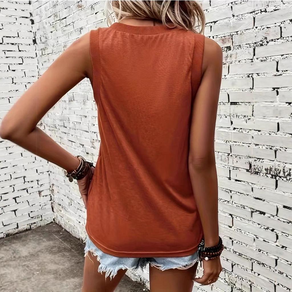 Damska kamizelka casual na wiosnę/lato 2026, z dekoltem w serek, bez rękawów, gładka