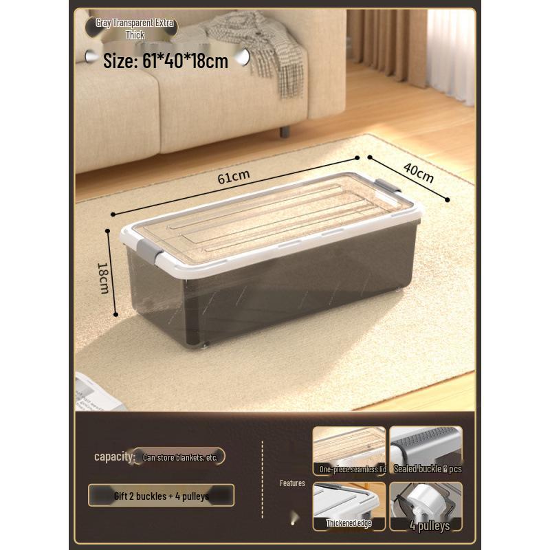 Large Capacity Transparent Under-Bed Storage Box with Wheels