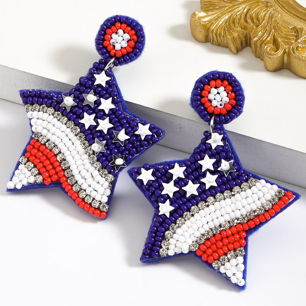 American Founding Day Star Handmade Rice Bead Diamond Earrings Creative Personality Independence Day Earrings