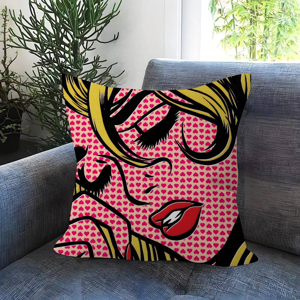 Roy Lichtenstein Pop Art Doublesided Printed pillow cover Short plush Suitable living rooms bedrooms sofas throw cushion cover