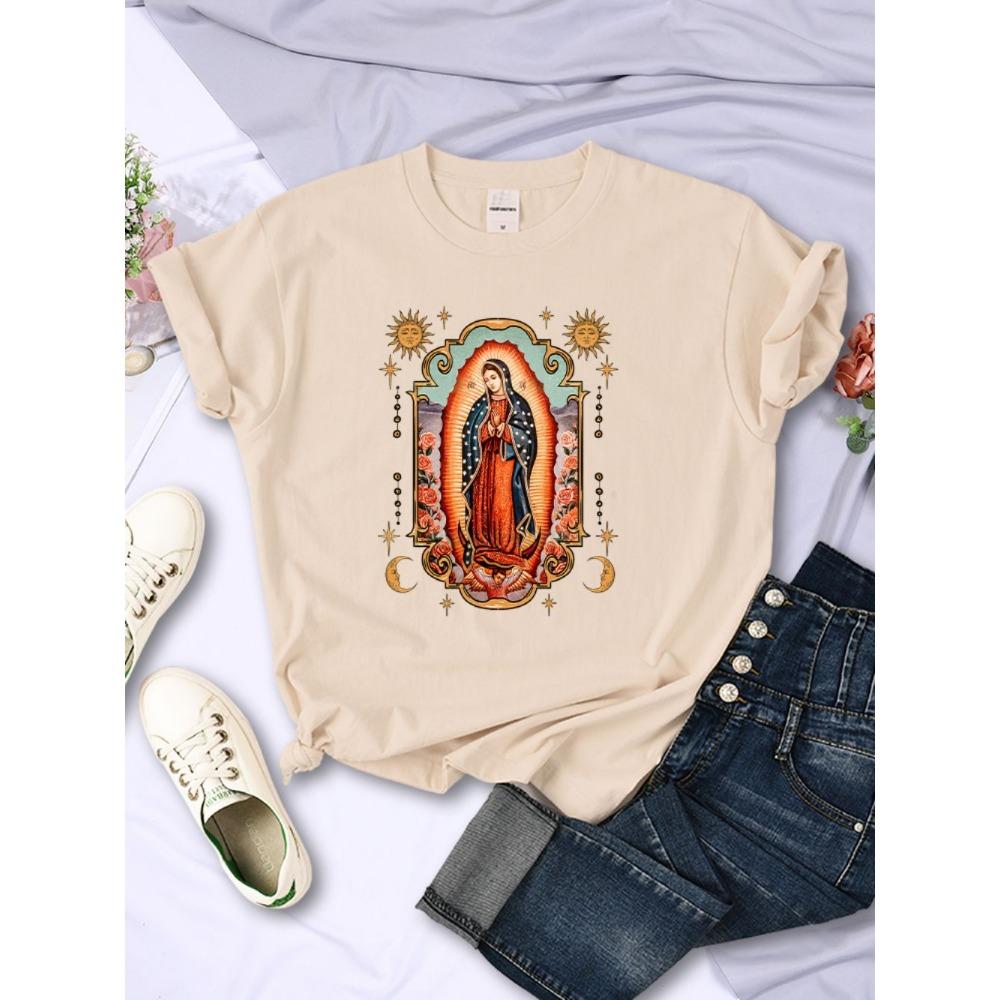 T-shirts de rue Notre-Dame de Guadalupe T-shirts Imprimés Confortables Col Rond Manches Courtes Été Décontracté Vêtements Féminins