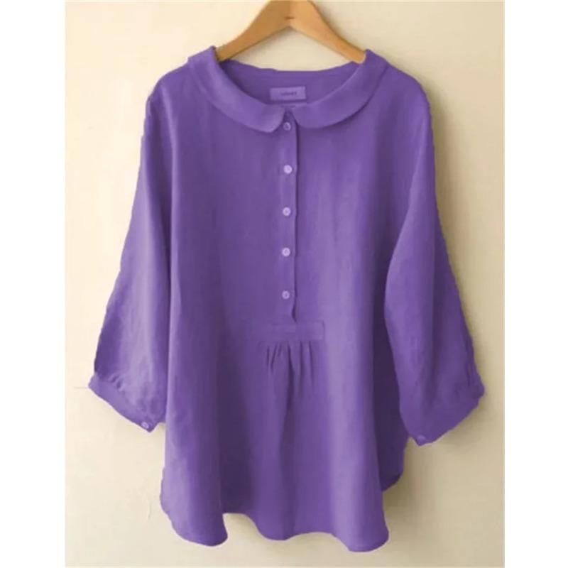 Korean Doll Neck Single Breasted Half Open Shirt Women Sweet Style Solid Color Sleeve Blouse