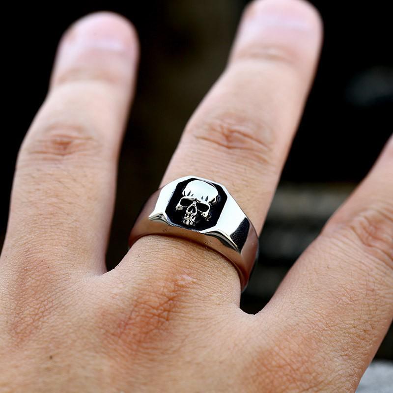 Beier Punk Skull Style Men's Stainless Steel Titanium Ring