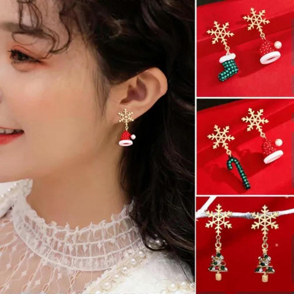 Christmas Santa Claus Snowflake Crystal Ear Stud Earrings Dangle Jewellery Women-Christmas Earrings#8