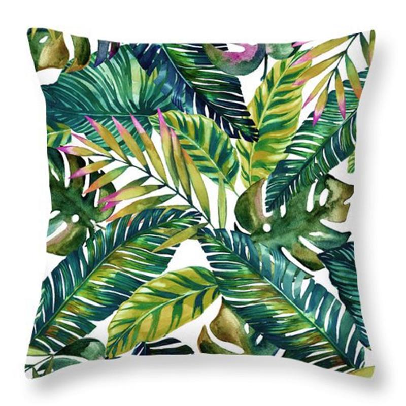 Rainforest Tropical Plant Leaf Print Pattern Cushion Cover Home Living Room Sofa Decoration Square Polyester Pillow Pillow Cover