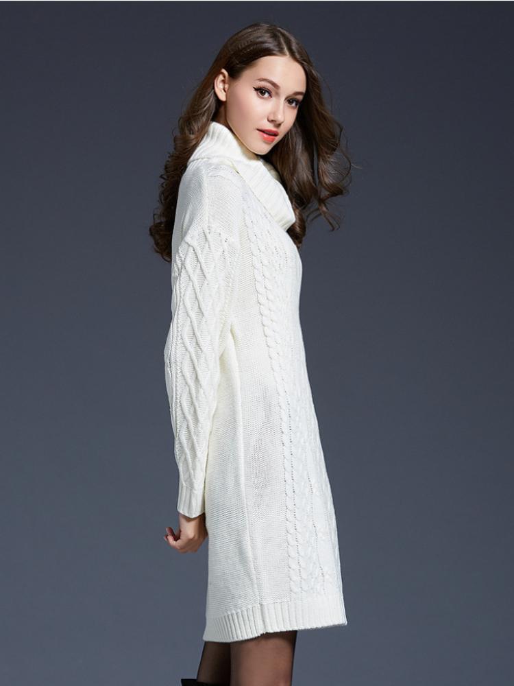 Autumn and Winter Plus Size Women's Knitted Sweater Dress Long High Neck Sweater for Women