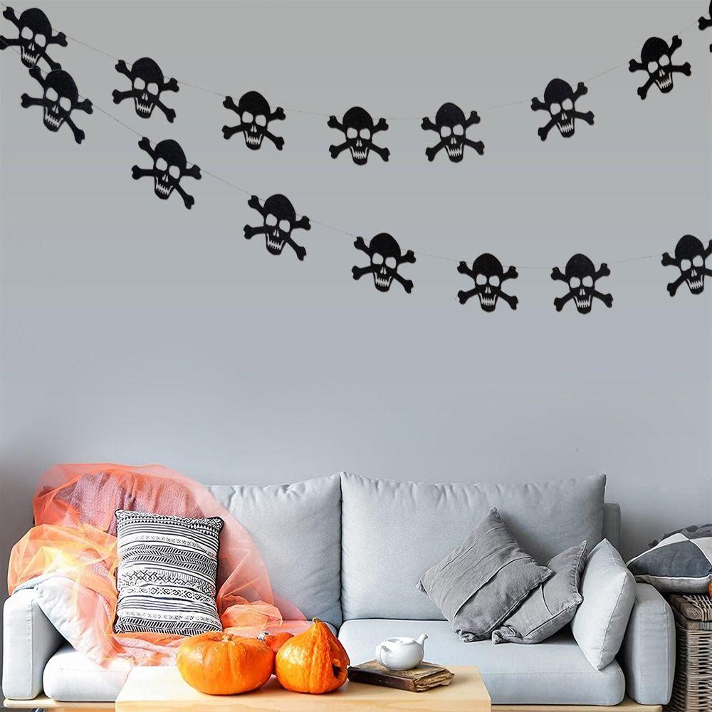 Hanging Flags 3M Black Pumpkin Banner Pumpkin Paper Hallween Hanging Garland Spider Witch/Skull Haunted House