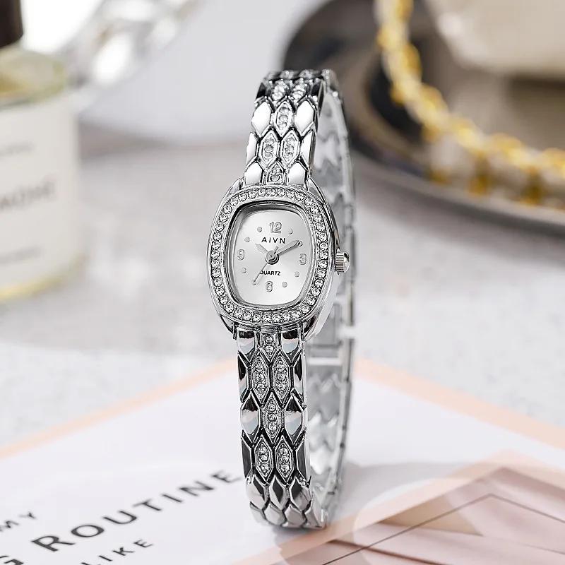 Vintage Women Quartz Watch Diamond Studded Luxury Bracelet Watch Ladies Girl Gift Wristwatches Dropshipping Relojes Para Mujer