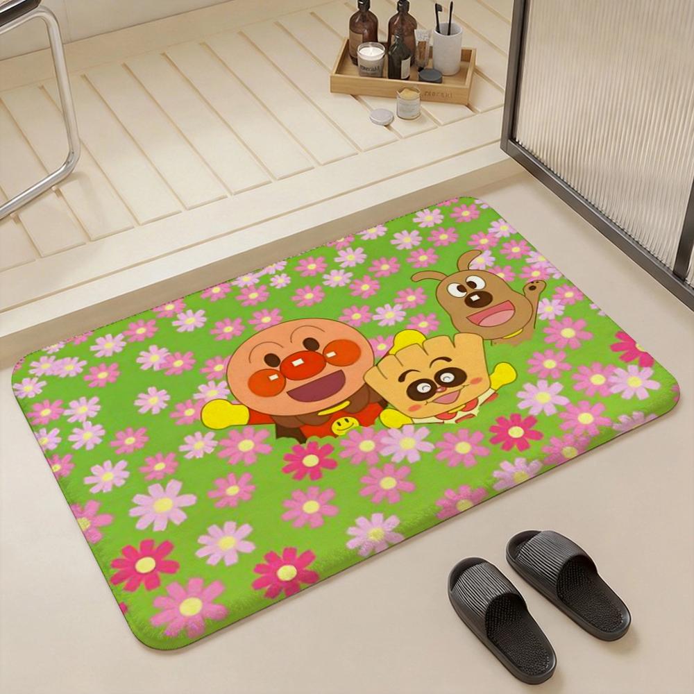 Cartoon A Anpanman Floor Mat Eco Flannel Doormat Non Slip Odorless Indoor Floor Rug Soft Short Plush Home Mat