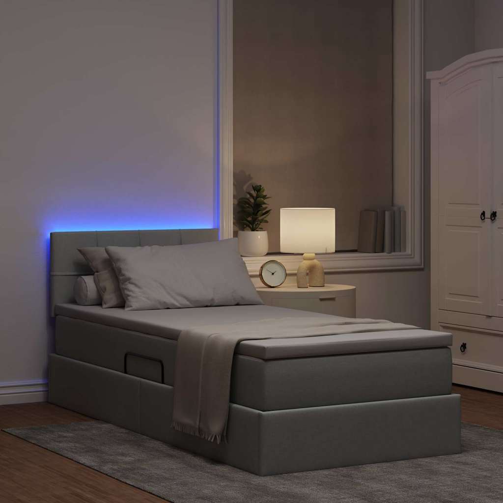LED Storage Bed with Mattress Light Grey 100 x 200 cm Fabric
