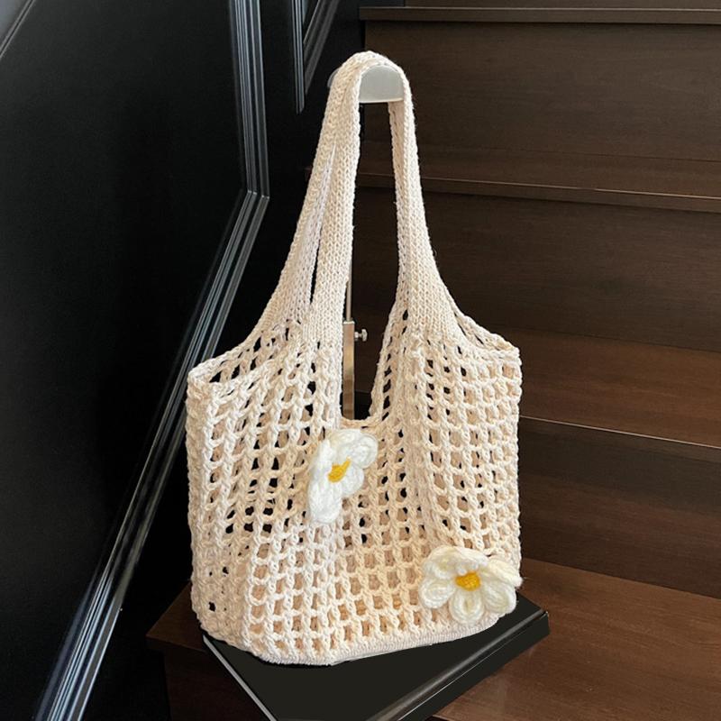 Lässige hohl gestrickte große Einkaufstasche Designer handgefertigt gewebt Frauen Schultertaschen Luxus Sommer Strandtasche Shopper Geldbörsen