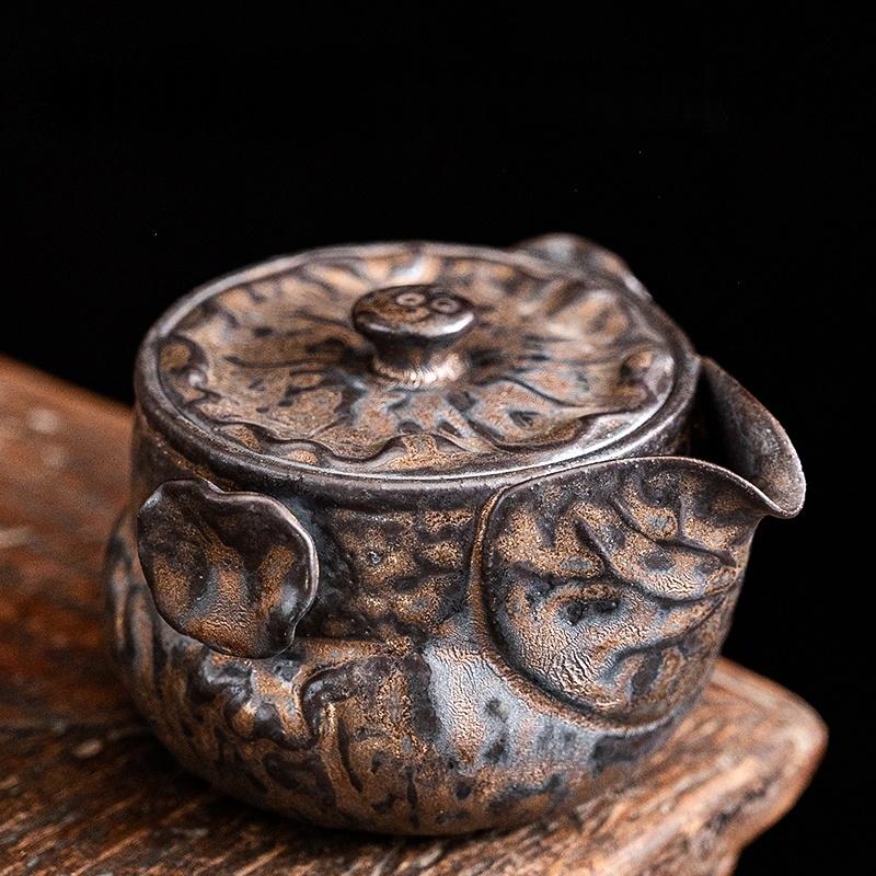 

Old Rock Mud Rough Pottery Tea Pot Retro Black gold glazeTeapot Tea Kettle Tea Ceremony Tea Making Single Pot Tea Ceremony