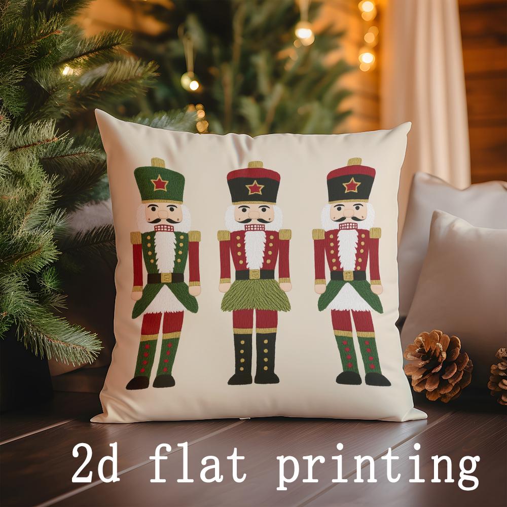 

Home Decor Christmas-themed Nutcracker & Nativity Pillow Covers Pattern Cushion Cover Suitable for Sofa Bedroom Car Pillow Cover 16x16Inch
