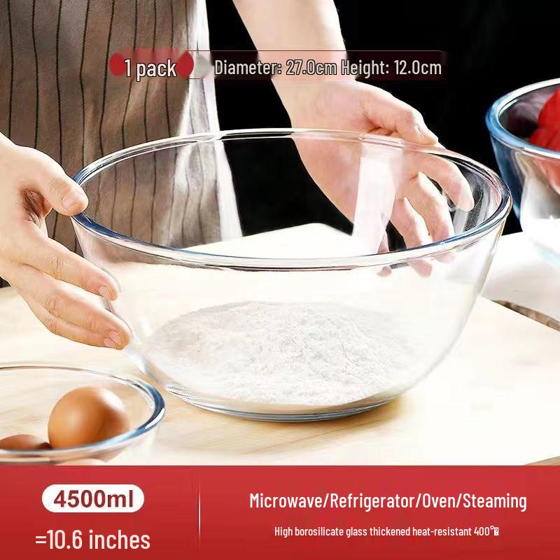 Large-Capacity Glass Washbasin: Thick, Transparent, Multipurpose Bowl for Home Use - Perfect for Filling, Egg Beating, and Vegetable Washing.