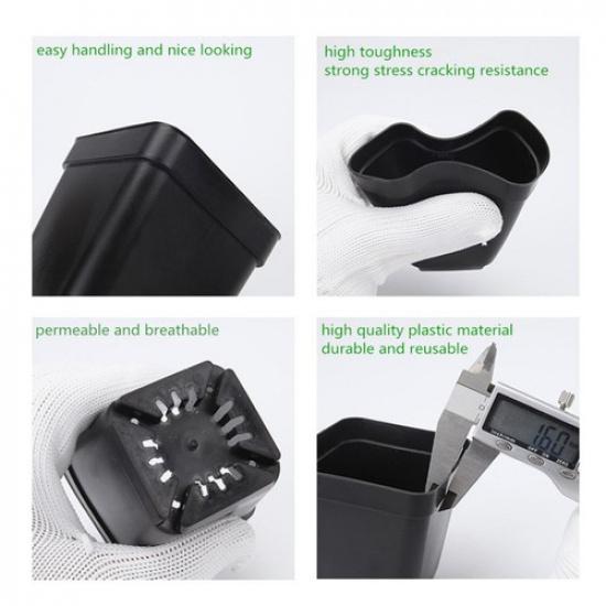 4'' Square Seedling Pots Nursery Seeds Starting Plants Cuttings Plastic 100 PCS