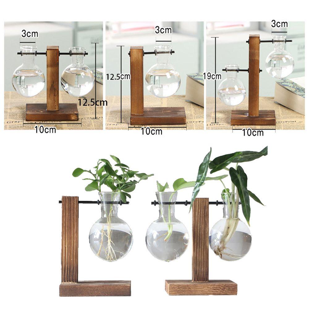 Decoration Terrarium Tabletop Planter Wooden Frame Flower Pot Hydroponic Plant Vases Glass Vase