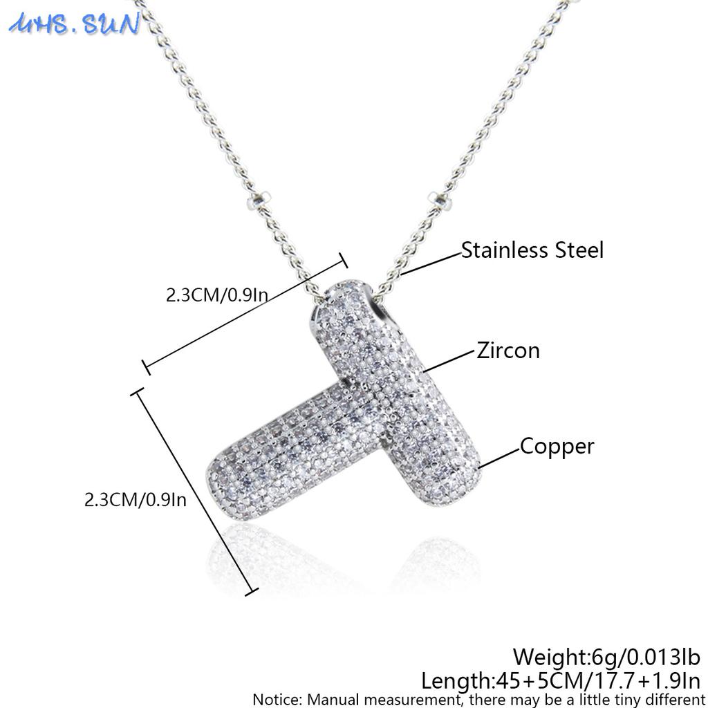 MHS.SUN High Quality Bubble Initial Necklace Letter A-Z Silver Color Zircon 26 Initial Balloon Pendant For Women Men Jewelry