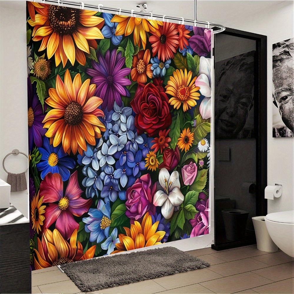 

Vibrant Floral Shower Curtain - Waterproof, Mildew-Resistant with Sunflower and Rose Design for Lively, Colorful Bathroom Decor W90XH180cm