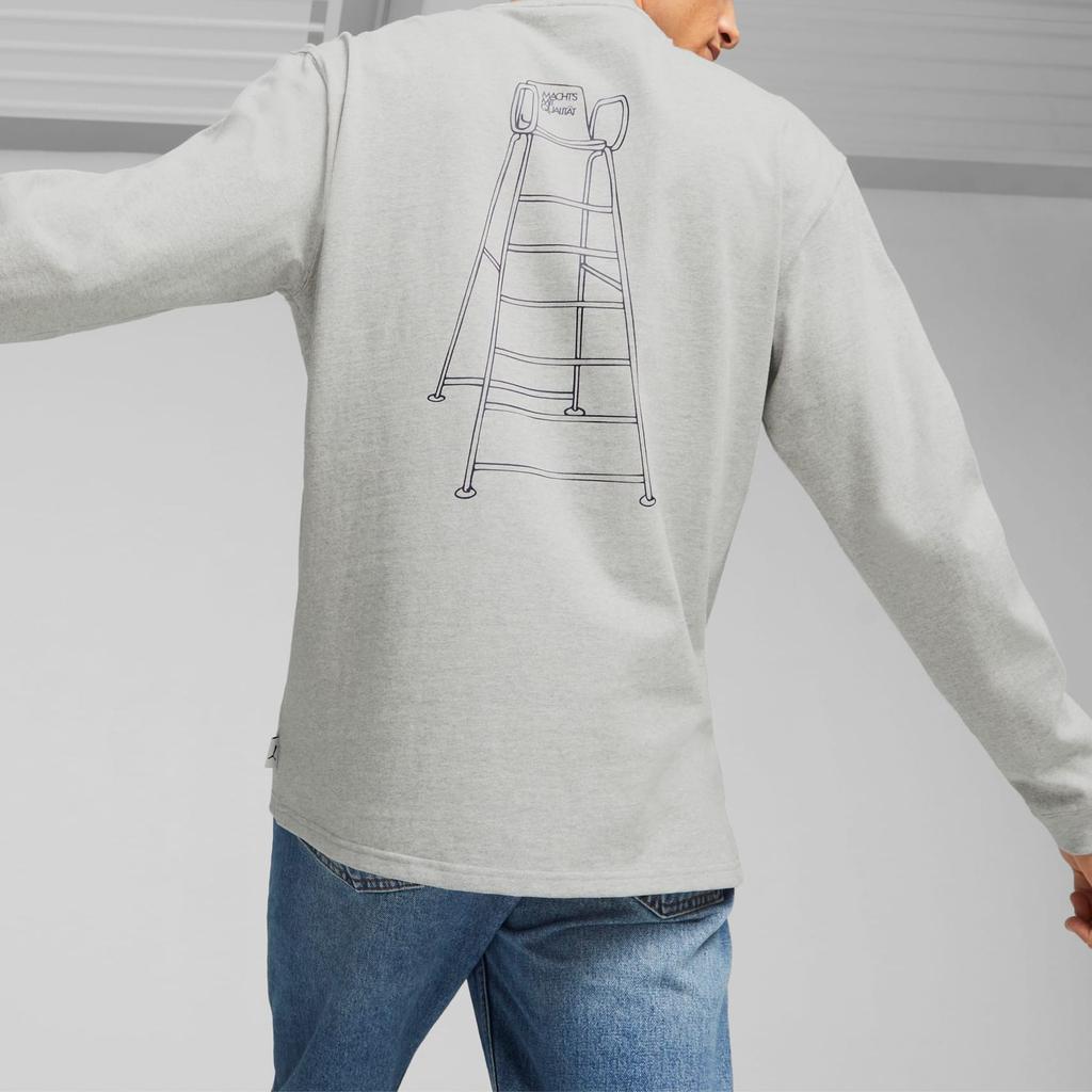 Puma Mmq Service Line Long-Sleeve Tee With Ladder Print Unisex Tops Gray 620840-04