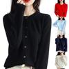 Long Sleeve Women Knitted Sweater Coat Single Breasted Round Neck