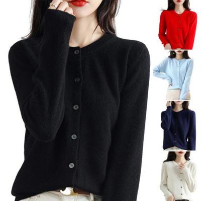 Manteau Pull Tricoté à Manches Longues pour Femme Boutonnage Simple Col Rond