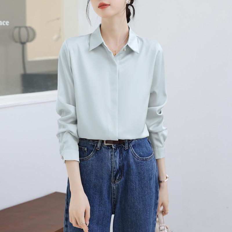 Damska biała satynowa koszula formalna z długim rękawem 2025: Odporna na zagniecenia, wysokiej klasy odzież profesjonalna na jesień/zimę do nauczania i na rozmowy kwalifikacyjne