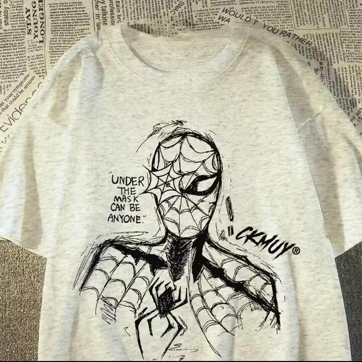 Spider-Man "Under The Mask Can Be Anyone" Sketch Graphic T-Shirt, Oversized Streetwear Tee, Unisex Superhero Casual Top