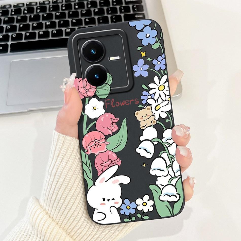 For Vivo Y22 Y22s Y22t Phone Case Vivo V2206 V2207 Y22 Y22s Y22t Elegant Floral Cat Painted Soft Silicone Shockproof Cases