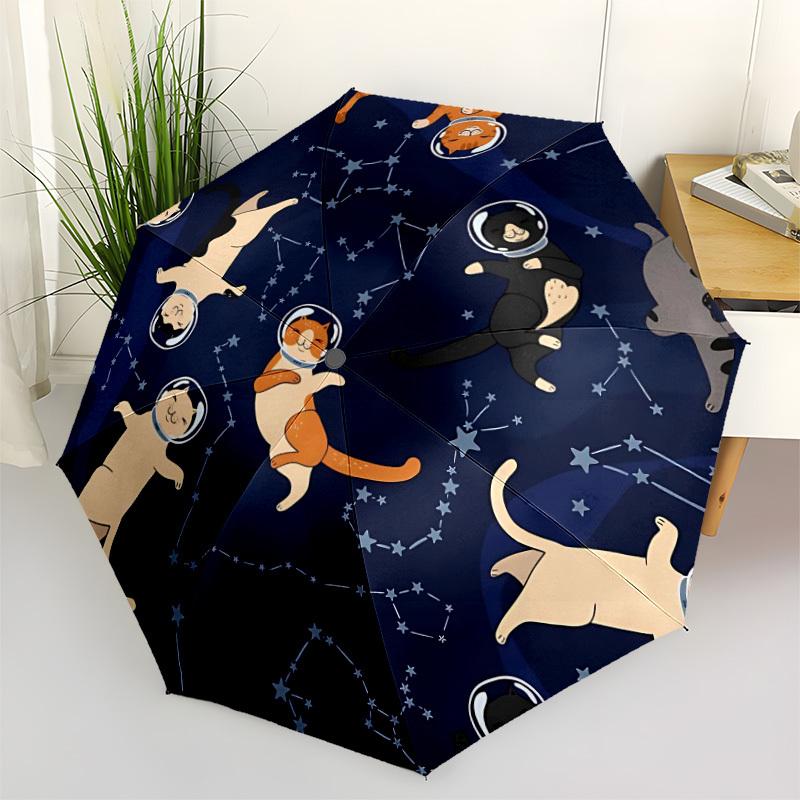 1pc Space Cats Automatic Open/Close Umbrella, Windproof, Folding Compact Umbrella with Lightweight Design for Women/Men146