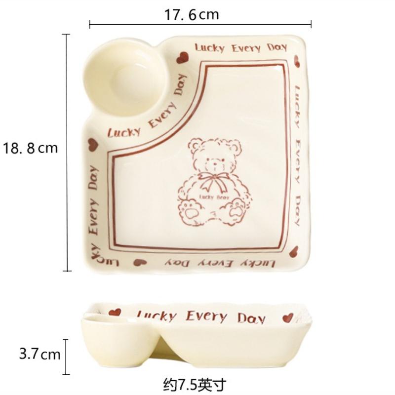 Cartoon Ceramic Dumpling Plate Sushi Plate Vinegar Dish Dumpling Plate Compartmented Dinner Plate Tableware Bowls and Dishes