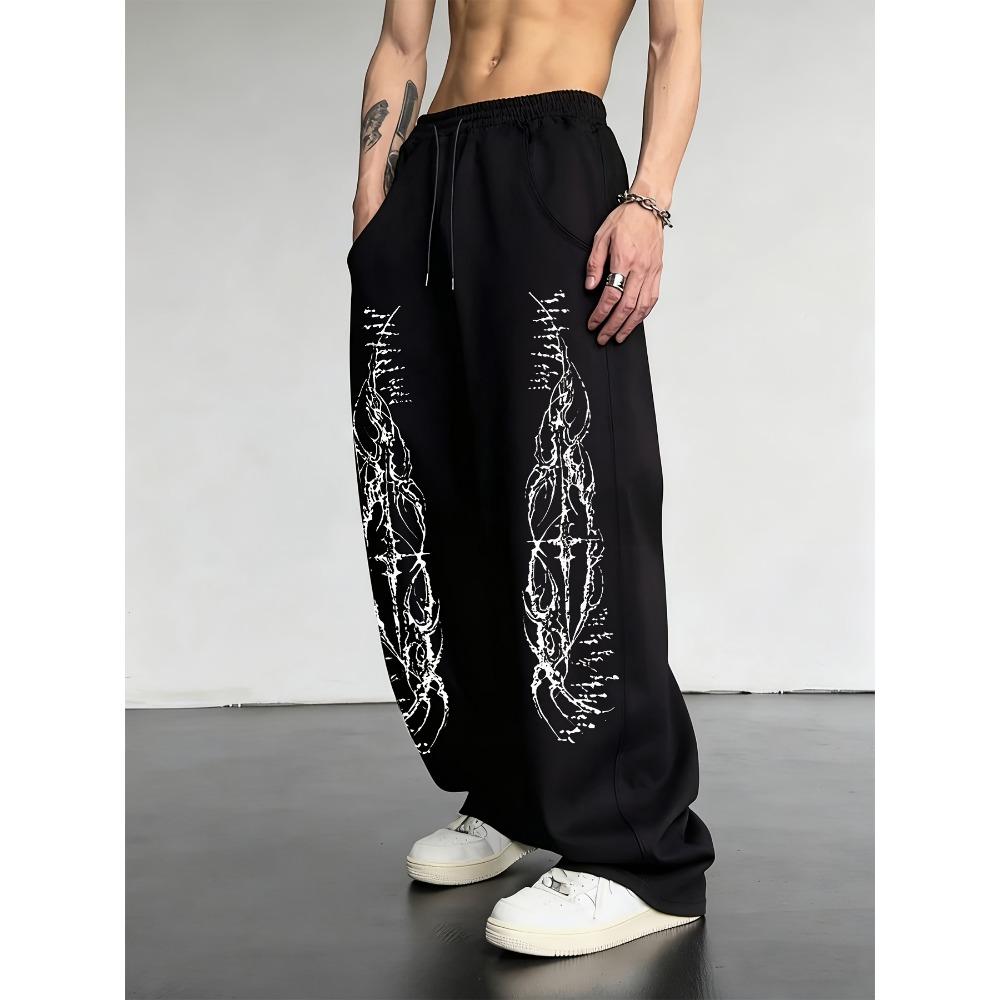 Summer Abstract Flame Graphic Joggers Quick Drying Elastic Waist Baggy Trousers For Men Streetwear