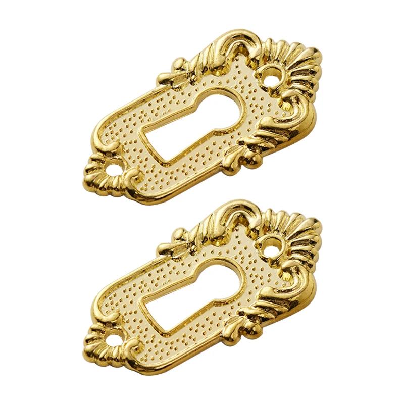 

2Pc Antique Keyhole Covers 45x23mm Drawer Lock Head Patch Corner Decorative Angle Code Lock Alloy Plate for Wooden Jewelry Boxes золотий