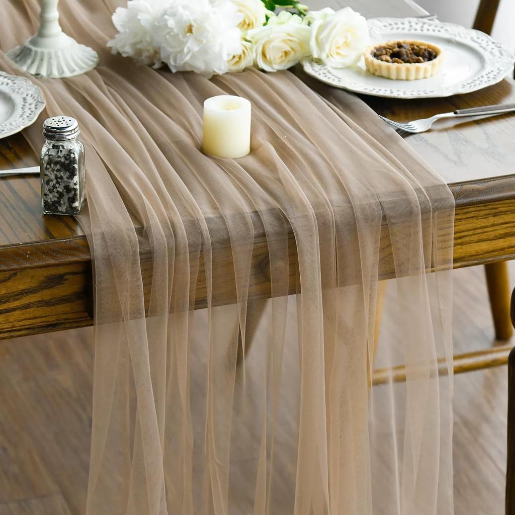 Tulle Table Runner, Sheer Mesh Table Runner, Wedding Arch Draping Fabric for DIY, Wedding, Party, Holiday Dining Table Decor