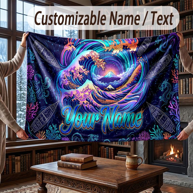 Octopus Sea Life Theme Throw Blanket Custom Name Text Personalized Blanket Soft Cozy Blanket for Home Sofa Bed