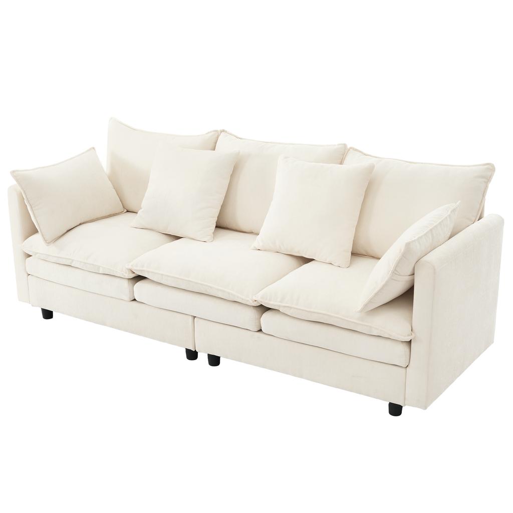 L-Shaped Corner Sofa with 4 Cushions and 3 Backrests, 3-Seater Sofa with Chaise Longue, Capacity Up To 120 Kg, Living Room Sofa 212×150×90 Cm, Beige