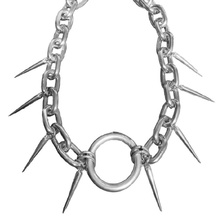 

Studded Chain Necklace With Modern Geometric Shapes Hip Hop Inspired Alloy Jewelry For Concerts Casual Streetwear 1