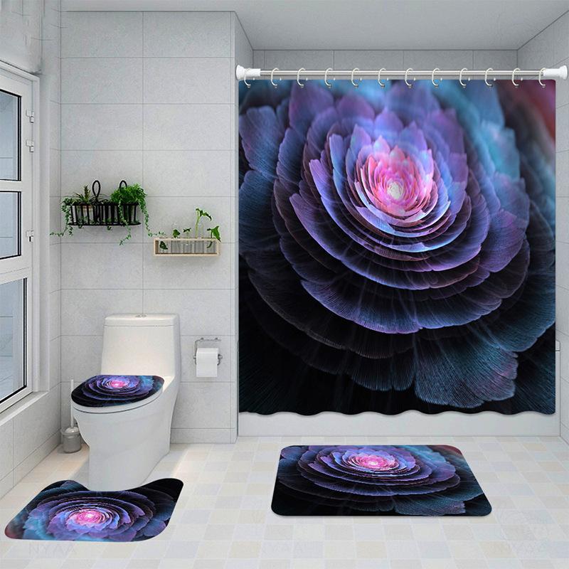Bathroom Four-Piece Polyester Shower Curtain Rose Series 3D Digital Printing Shower Curtain Bathroom Partition Curtain Shower Curtain