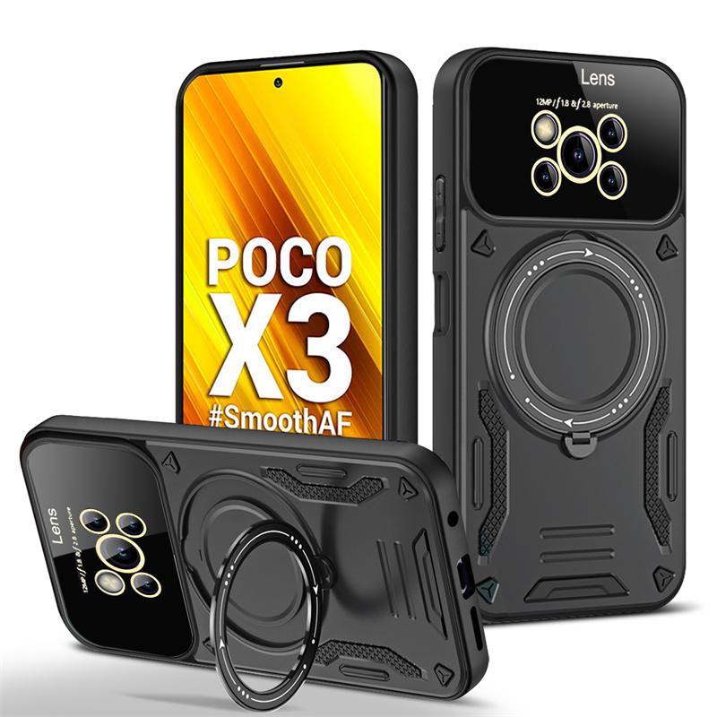 For Poco X3 Pro Case Car Magnetic Ring Holder Phone Case for Xiaomi PocoX3 Poco X3 NFC Little X 3 Glass Lens Armor Back Cover