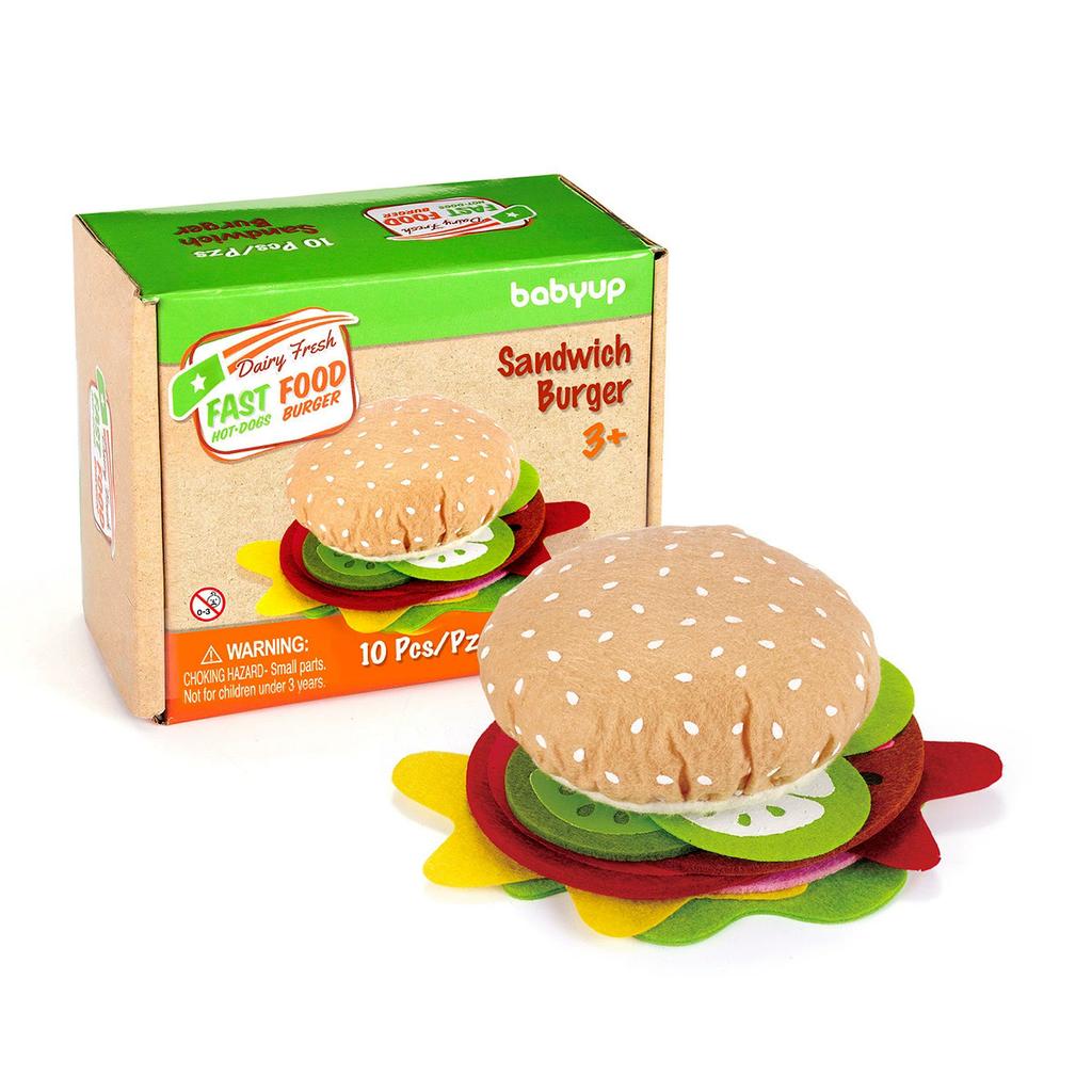 28PCS Felt Food Burger Sandwich Food Set Kids Montessori Preschool Educational Toy Kitchen Role Playing Gifts Plush Toy
