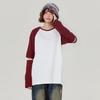 2026 Spring Design Color Contrast Splicing Hollow T-shirt Women's Loose Casual Top