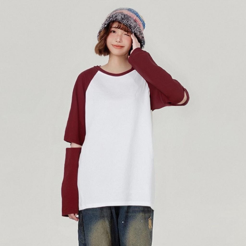 2026 Spring Design Color Contrast Splicing Hollow T-shirt Women's Loose Casual Top