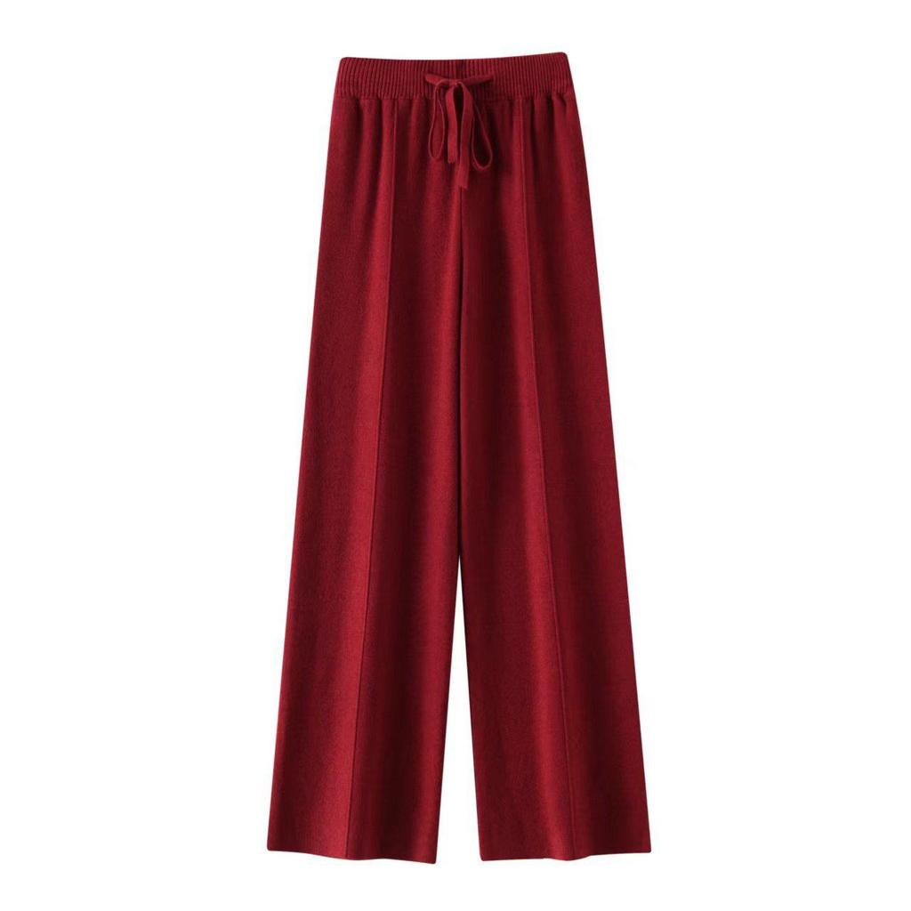 Herbst- und Winter Weitbeinige Hosen Damen Hochtailliert Locker Lässig Gerades Bein Gestrickte Dicke Hosen