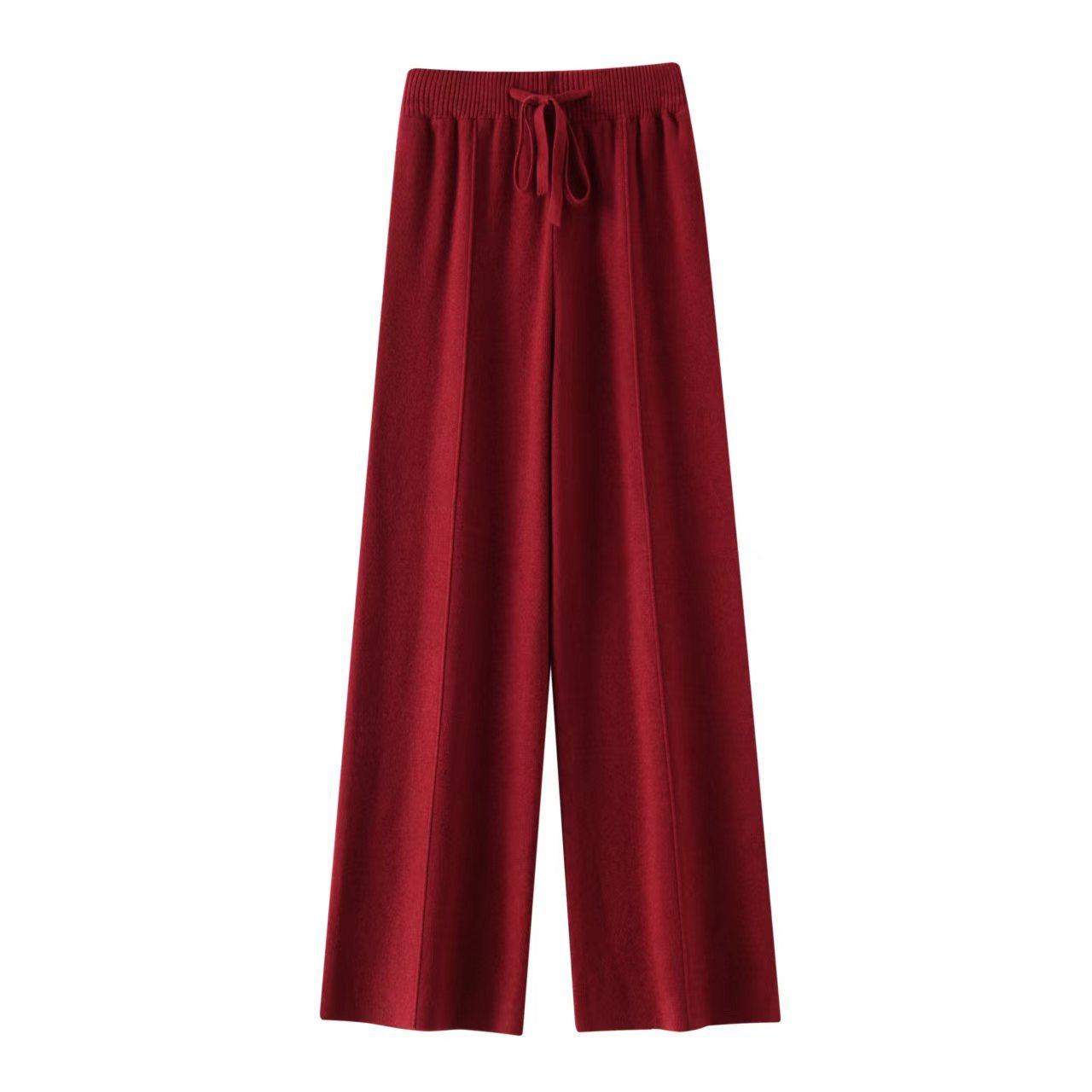 

Autumn and Winter Wide-leg Pants Women s High-waist Loose Casual Straight-leg Pants Knitted Thick Trousers XXXL
