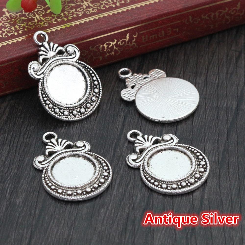 20pcs 12mm Inner Size Antique bronze Black Silver Plated Fashion Style Cabochon Base Cameo Setting Charms Pendant