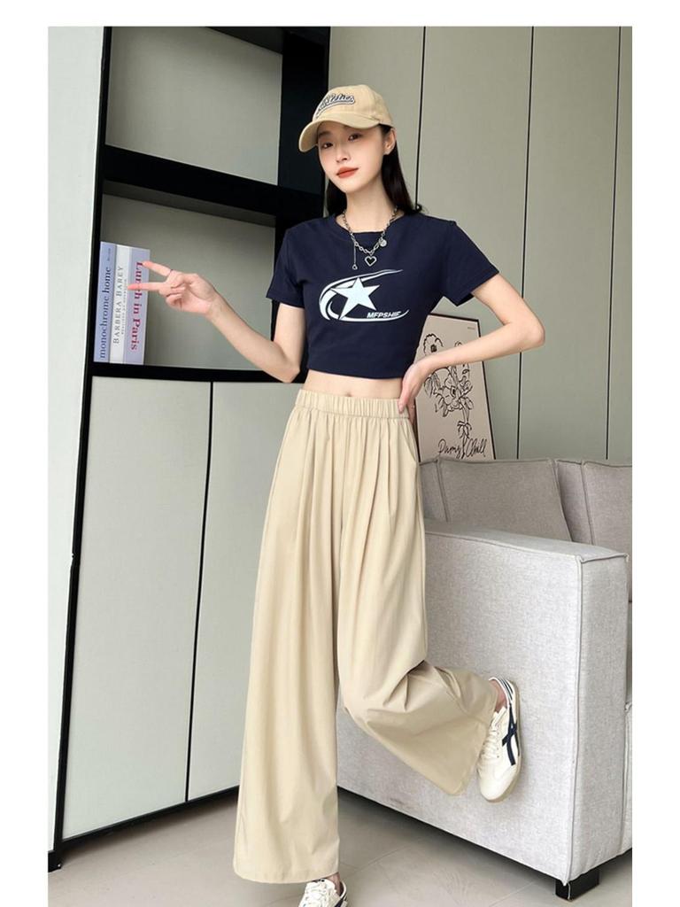 Spring/Summer Korean Plus Size Wide Leg Slimming Pants for Women - Casual, Loose, Cropped