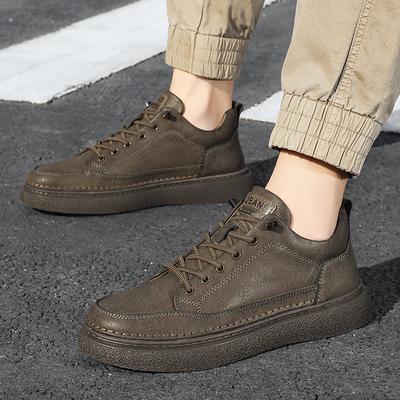 Herren Echtleder Freizeit-Schuhe Schnürung Skate Erhöhende Schuhe Neue Marke Bequeme Flache Schuhe High-End Mode Schnürschuhe