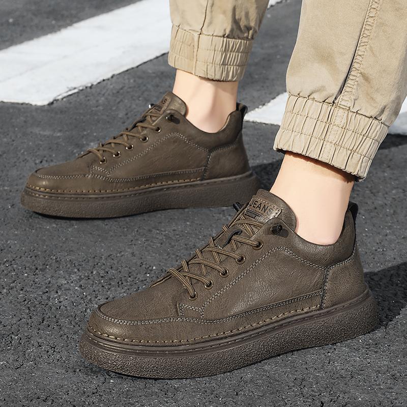 Men Genuine Leather Casual Shoes Lace-up Skate Heightening Shoes New Brand Comfortable Flat Shoes High End Fashion Lace Up Shoes